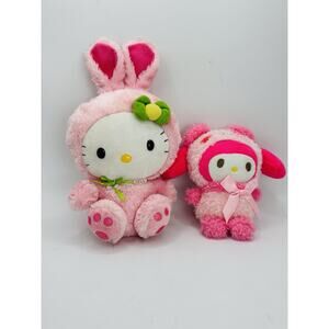 Ty Sanrio Beanie Baby Hello Kitty 6" Plush Pink Bunny 2011 & Bonus Small Kitty